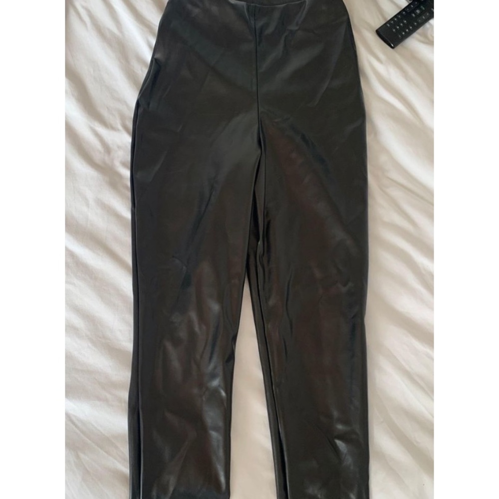 Black high rise leather pants